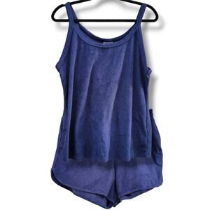 Ava & Viv Women's Plus Size Blue Terrycloth tank & short set - x (14w)
